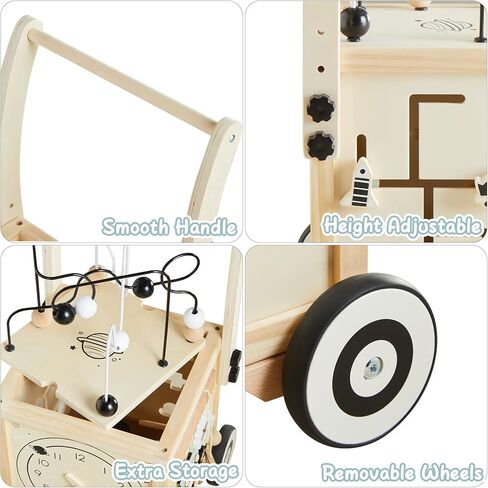 Beright Wooden Baby Walker Activity Cube, Wooden Toddler Toys, 6 in 1 Developmental Montessori Learning Educational Toys, First Birthday Gift in Kuwait