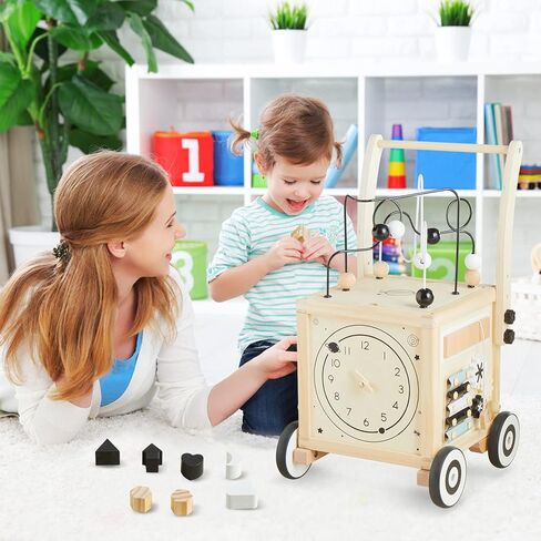 Beright Wooden Baby Walker Activity Cube, Wooden Toddler Toys, 6 in 1 Developmental Montessori Learning Educational Toys, First Birthday Gift in Kuwait