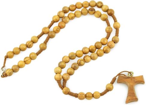قلادة مسبحة من خشب الزيتون مع صليب تاو للرجال والنساء - خرزات صلاة كاثوليكية خشبية مصنوعة يدويًا in Saudi Arabia