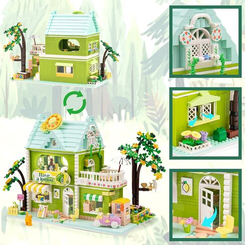 SATHIBI Flower House Building Sets with LED Light, City Lime Tea Shop Model Collectible Display, Creative Toy Gift for Adults Kids Boys Girls Age 6+, Mini Building Blocks (1350 PCS) in Kuwait