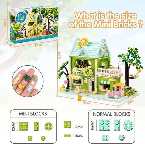SATHIBI Flower House Building Sets with LED Light, City Lime Tea Shop Model Collectible Display, Creative Toy Gift for Adults Kids Boys Girls Age 6+, Mini Building Blocks (1350 PCS) in Kuwait