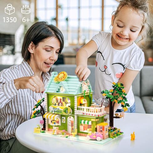SATHIBI Flower House Building Sets with LED Light, City Lime Tea Shop Model Collectible Display, Creative Toy Gift for Adults Kids Boys Girls Age 6+, Mini Building Blocks (1350 PCS) in Kuwait