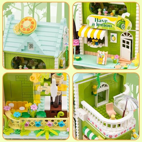 SATHIBI Flower House Building Sets with LED Light, City Lime Tea Shop Model Collectible Display, Creative Toy Gift for Adults Kids Boys Girls Age 6+, Mini Building Blocks (1350 PCS) in Kuwait