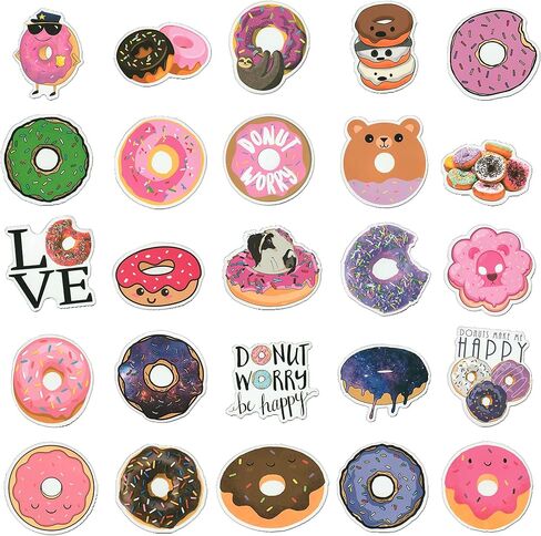 Donuts Vinyl Waterproof Stickers,50Pcs Stickers for Water Bottles, Laptop Stickers, Cute Stickers for Kids, Girls and Teens, Gift Sticker Packs (Donuts B) in Kuwait
