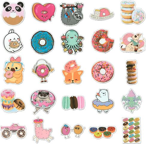 Donuts Vinyl Waterproof Stickers,50Pcs Stickers for Water Bottles, Laptop Stickers, Cute Stickers for Kids, Girls and Teens, Gift Sticker Packs (Donuts B) in Kuwait