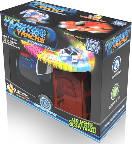 Mindscope Twister Tracks Neon Glow in The Dark Add On Emergency Car Series Set of 2 (Police Car and Fire Truck) in Kuwait