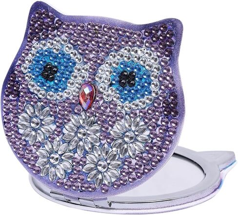 JmhNewhope 5D DIY Diamond Art Painting Mirror, Diamond Art Compact Mirror, Pocket Travel Makeup Mirror with Crystal Diamond Cover, Owl Pattern Folding Purse Mirror for Purses Women Girls Kids in Kuwait