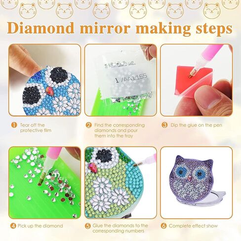 JmhNewhope 5D DIY Diamond Art Painting Mirror, Diamond Art Compact Mirror, Pocket Travel Makeup Mirror with Crystal Diamond Cover, Owl Pattern Folding Purse Mirror for Purses Women Girls Kids in Kuwait