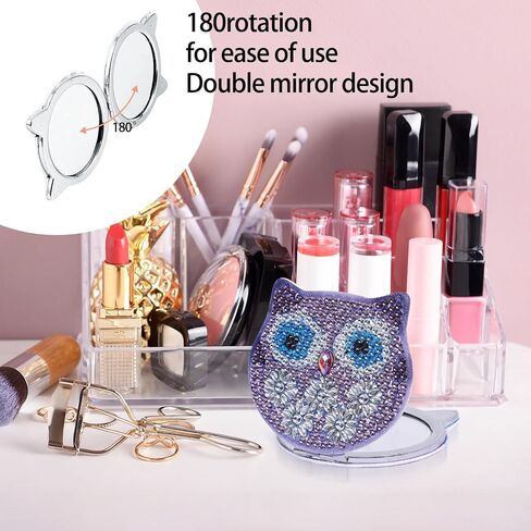 JmhNewhope 5D DIY Diamond Art Painting Mirror, Diamond Art Compact Mirror, Pocket Travel Makeup Mirror with Crystal Diamond Cover, Owl Pattern Folding Purse Mirror for Purses Women Girls Kids in Kuwait