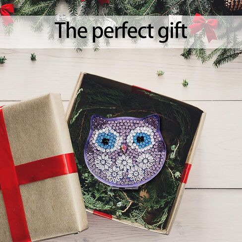 JmhNewhope 5D DIY Diamond Art Painting Mirror, Diamond Art Compact Mirror, Pocket Travel Makeup Mirror with Crystal Diamond Cover, Owl Pattern Folding Purse Mirror for Purses Women Girls Kids in Kuwait