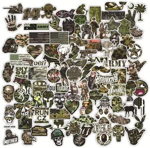 Sureema 100 PCS Camouflage Stickers,Army Stickers,Cool Trendy Aesthetic Military Stickers,Vinyl Waterproof Stickers for car, Motorcycle, Bike, Portable, ipad and Luggage in Kuwait