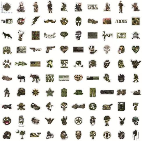Sureema 100 PCS Camouflage Stickers,Army Stickers,Cool Trendy Aesthetic Military Stickers,Vinyl Waterproof Stickers for car, Motorcycle, Bike, Portable, ipad and Luggage in Kuwait