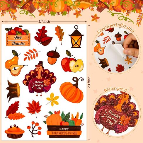 ملصقات سقوط عيد الشكر السعيد للأطفال، 292 قطعة من ملصقات أوراق القيقب المرحب بالخريف لقصاصات القصاصات DIY ومذكرات الهاتف ومستلزمات حفلات عيد الشكر in Kuwait