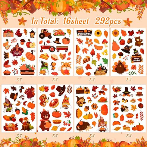 ملصقات سقوط عيد الشكر السعيد للأطفال، 292 قطعة من ملصقات أوراق القيقب المرحب بالخريف لقصاصات القصاصات DIY ومذكرات الهاتف ومستلزمات حفلات عيد الشكر in Kuwait