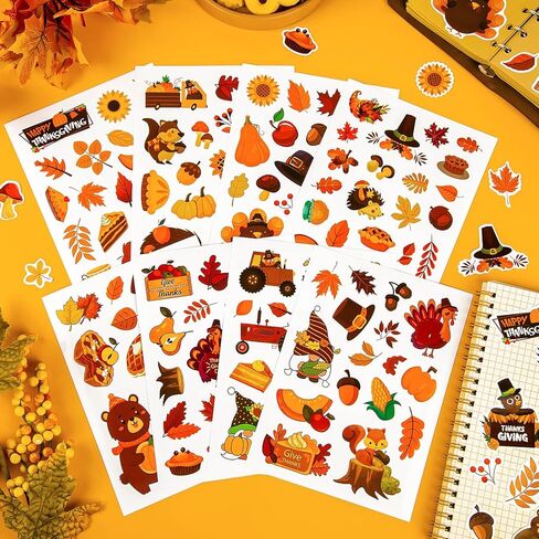 ملصقات سقوط عيد الشكر السعيد للأطفال، 292 قطعة من ملصقات أوراق القيقب المرحب بالخريف لقصاصات القصاصات DIY ومذكرات الهاتف ومستلزمات حفلات عيد الشكر in Kuwait