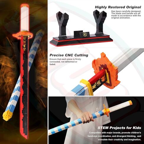 Demon Slayer Sword Compatible with Lego, Rengoku Kyoujurou Sword Building Block with Scabbard and Stand, Cosplay Anime Sword Toy Building Set, 790 Pieces in Kuwait