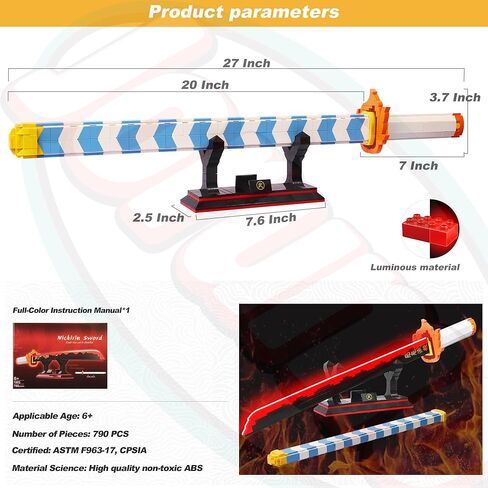 Demon Slayer Sword Compatible with Lego, Rengoku Kyoujurou Sword Building Block with Scabbard and Stand, Cosplay Anime Sword Toy Building Set, 790 Pieces in Kuwait