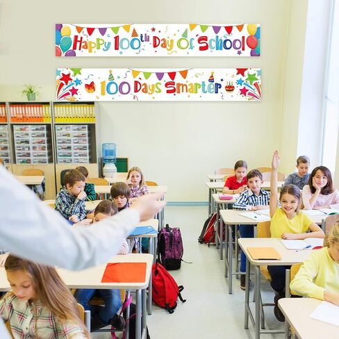 لافتة بعبارة «Happy 100th Day of School» مكونة من قطعتين، لافتة 100 يوم أذكى، ملصقات ملهمة هوراي 100 دايز اوف سكول مع 40 قطعة من نقاط الغراء اللاصقة لتزيين الفصول الدراسية للطلاب in Saudi Arabia
