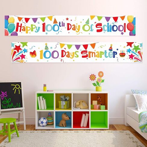 لافتة بعبارة «Happy 100th Day of School» مكونة من قطعتين، لافتة 100 يوم أذكى، ملصقات ملهمة هوراي 100 دايز اوف سكول مع 40 قطعة من نقاط الغراء اللاصقة لتزيين الفصول الدراسية للطلاب in Saudi Arabia