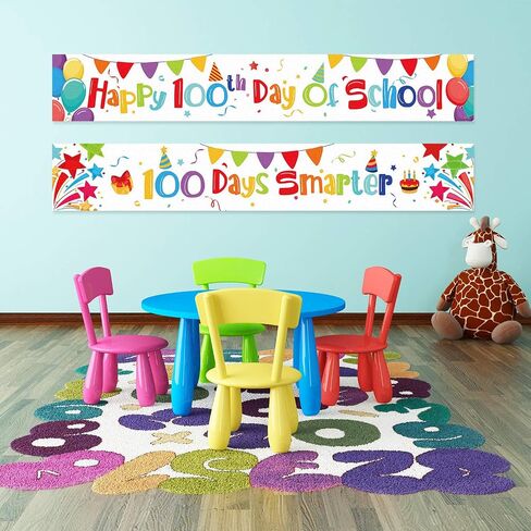 لافتة بعبارة «Happy 100th Day of School» مكونة من قطعتين، لافتة 100 يوم أذكى، ملصقات ملهمة هوراي 100 دايز اوف سكول مع 40 قطعة من نقاط الغراء اللاصقة لتزيين الفصول الدراسية للطلاب in Saudi Arabia