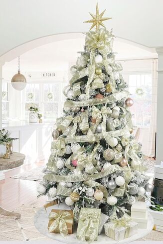 HUIHUANG Blue Wire Ribbon 2.5 inch Metallic Crinkle Dusty Blue Wired Ribbon for Bows Making Gift Wrapping Wreaths Holiday Home Decor DIY Crafts Christmas Tree Bows -10 Yards in Kuwait