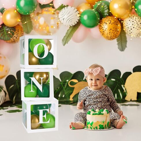 Baby 1st Birthday Decorations for Boy, ONE Balloon Boxes with Letters Includes Green and Golden Balloons, ONE Blocks Design for Boys 1 Year Old Birthday Backdrop Favor, First Birthday Cake Smash in Saudi Arabia