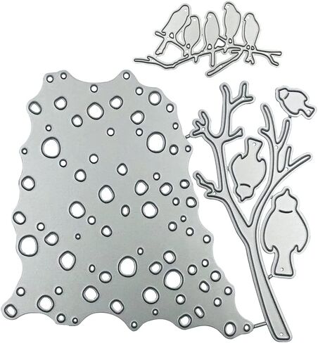 2 PCS Dies for Bird Card Making, AFUNTA Bird Perching Net Tree Metal Die Cuts Bird Cutting Dies Supplies Embossing Stencils for DIY Scrapbook Album Decorative, Christmas Scrapbook Card Making in Saudi Arabia