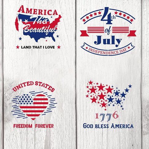 16 PCS 4th of July Patriotic Stencils for Painting on Wood Wall, Patriotic Welcome Porch Sign Stencils, USA Theme Pattern Templates for DIY Home Decorations, Paint Wood Signs in Kuwait
