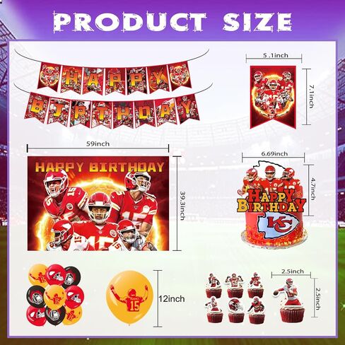 Chiefs Birthday Decorations 51PCS 𝓚𝓪𝓷𝓼𝓪𝓼 𝓒𝓲𝓽𝔂 Chiefs Birthday Party Supplies Include 1 Banner 1 Backdrop 1Cake Topper 24 Cupcake Toppers 24 Balloons in Saudi Arabia