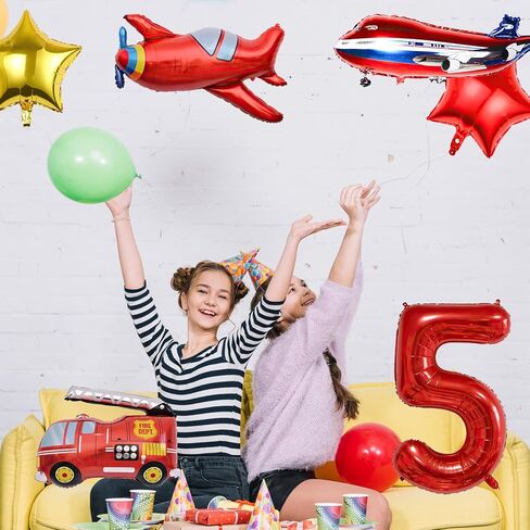 12pcs Transportation Truck Plane School Bus Fire Truck Police Car Ship Ambulance Submarine Birthday Number Foil Balloon for Transportation 2nd Birthday Vehicles Theme Party Supplies Decorations (2nd) in Kuwait