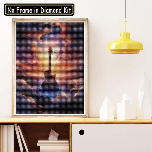 Cuneai DIY 5D Diamond Painting Guitar, Paint with Diamonds Art Sunset Crystal Embroidery Cross Stitch Round Drill by Number Kits for Home Wall Decoration Handicrafts 12x16 inch 66 in Kuwait