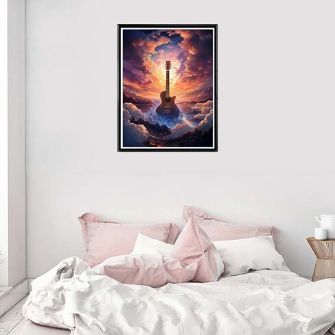 Cuneai DIY 5D Diamond Painting Guitar, Paint with Diamonds Art Sunset Crystal Embroidery Cross Stitch Round Drill by Number Kits for Home Wall Decoration Handicrafts 12x16 inch 66 in Kuwait