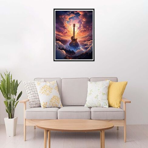 Cuneai DIY 5D Diamond Painting Guitar, Paint with Diamonds Art Sunset Crystal Embroidery Cross Stitch Round Drill by Number Kits for Home Wall Decoration Handicrafts 12x16 inch 66 in Kuwait