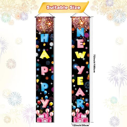 72x12 بوصة نينو سنة جديدة سعيدة باب راية، 2PCS الألعاب النارية السنة الجديدة باب راية، سنة جديدة سعيدة راية لرأس السنة الجديدة لوازم الحفلات الصينية عشية رأس السنة الجديدة سنة جديدة سعيدة خلفية in Kuwait
