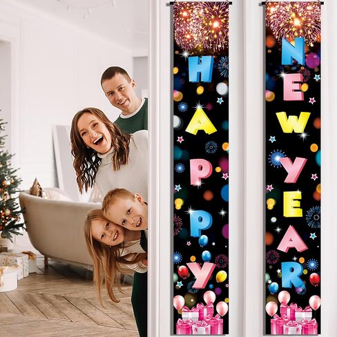 72x12 بوصة نينو سنة جديدة سعيدة باب راية، 2PCS الألعاب النارية السنة الجديدة باب راية، سنة جديدة سعيدة راية لرأس السنة الجديدة لوازم الحفلات الصينية عشية رأس السنة الجديدة سنة جديدة سعيدة خلفية in Kuwait