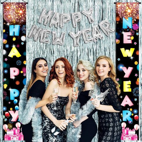 72x12 بوصة نينو سنة جديدة سعيدة باب راية، 2PCS الألعاب النارية السنة الجديدة باب راية، سنة جديدة سعيدة راية لرأس السنة الجديدة لوازم الحفلات الصينية عشية رأس السنة الجديدة سنة جديدة سعيدة خلفية in Kuwait