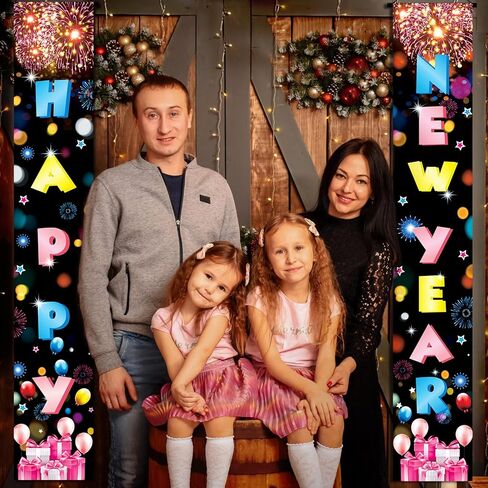 72x12 بوصة نينو سنة جديدة سعيدة باب راية، 2PCS الألعاب النارية السنة الجديدة باب راية، سنة جديدة سعيدة راية لرأس السنة الجديدة لوازم الحفلات الصينية عشية رأس السنة الجديدة سنة جديدة سعيدة خلفية in Kuwait