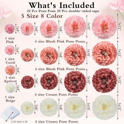 Tissue Paper Flowers with Gel Pad Multi Color Paper Flowers Dusty Rose Paper Pom Poms Chrysanth Flowers DIY Flower Party Decorations Paper Flower Ball (Classic Color, 40 Pcs) in Saudi Arabia
