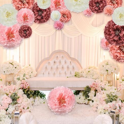 Tissue Paper Flowers with Gel Pad Multi Color Paper Flowers Dusty Rose Paper Pom Poms Chrysanth Flowers DIY Flower Party Decorations Paper Flower Ball (Classic Color, 40 Pcs) in Saudi Arabia
