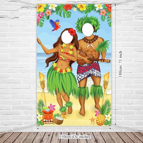 Frienda Hawaiian Photo Prop Banner Tropical Luau Couple Photo Door Banner Hawaiian Party Decor Aloha Tiki Banners Beach Prop Tiki Backdrop for Summer Luau Party Get-together Supply(Funny Style) in Kuwait