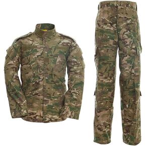 LANBAOSI Men's Tactical Jacket and Pants Military Camo Hunting ACU Uniform 2PC Set Army Multicam Apparel Suit