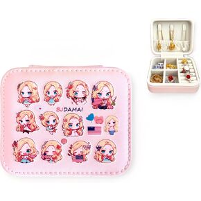 صندوق مجوهرات السفر من BJDAMAI - صندوق مجوهرات للفتيات المراهقات، إكسسوارات أساسيات السفر، هدايا سفر لطيفة، مناسبة للحلقات والأقراط والقلائد وتخزين أحمر الشفاه! (نمط فتاة الكرتون الوردي) in Kuwait