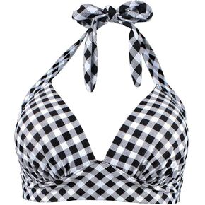 Balasami Women's Vintage 50s Halter Neck Tie Knot Back Soft Molded Padding Bikini Top Swimsuit Bathing Suit Tops Only