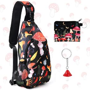 Paterr 3 Pcs Mushroom Stuff Mushroom Accessories Mushroom Sling Backpack Mushroom Keychain Mushroom Purse Mushroom Gifts for Women Men Travel Hiking in Saudi Arabia