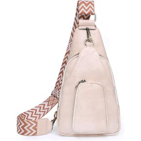 KlaOYer Sling Leather Bags For Women Crossbody Small Fanny Pack Purses Chest Bags With Guitar Strap For Gril Lady
