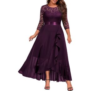 Miusol Women's Plus Size Elegant Ruffle Floral Lace Bridesmaid Maxi Dress
