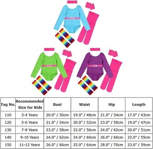 AFAVOM Girls 80s Workout Costume for Kids Halloween Cosplay Outfit Long Sleeve Leotard Leggings Headband 5PCS Accessories Set in Saudi Arabia