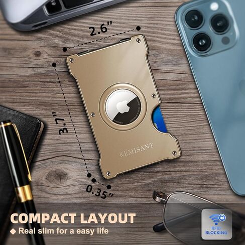 KEMISANT Men Airtag Wallet, Slim Wallet Front Pocket Money Clip for Gift Men Aluminum Card Holder RFID Blocking 15Cards in Kuwait