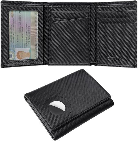 محفظة Sigtrenx للرجال لـ Airtag، حامل محفظة جلدية ثلاثية الطي لعلامة الهواء، محفظة Rfid Blocking متوافقة مع Apple AirTag (أسود) in Kuwait