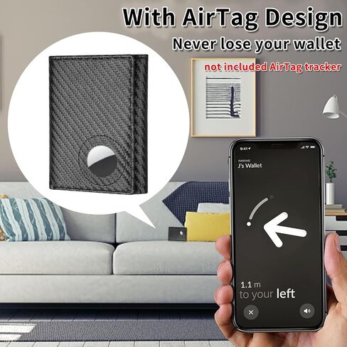 محفظة Sigtrenx للرجال لـ Airtag، حامل محفظة جلدية ثلاثية الطي لعلامة الهواء، محفظة Rfid Blocking متوافقة مع Apple AirTag (أسود) in Kuwait